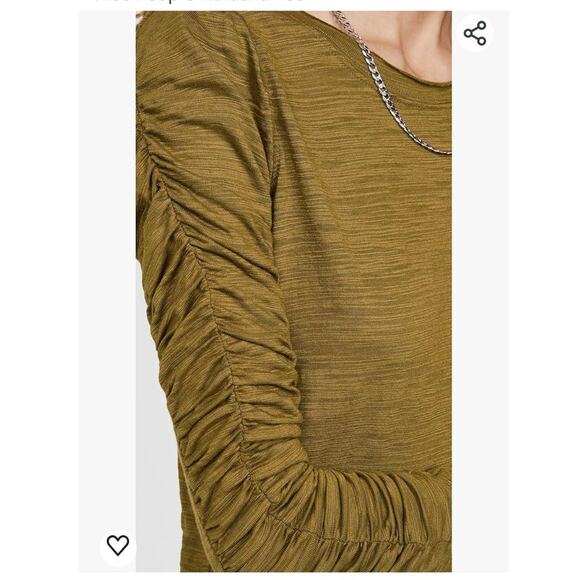 Free People Natasha Tee Women's XS Olive Green Slub Jersey Ruched Sleeve Boho - Picture 12 of 14